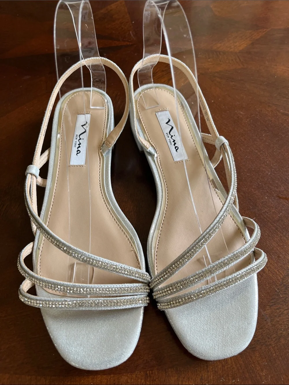 Nina Champagne Metallic Strappy Slingback Sandals